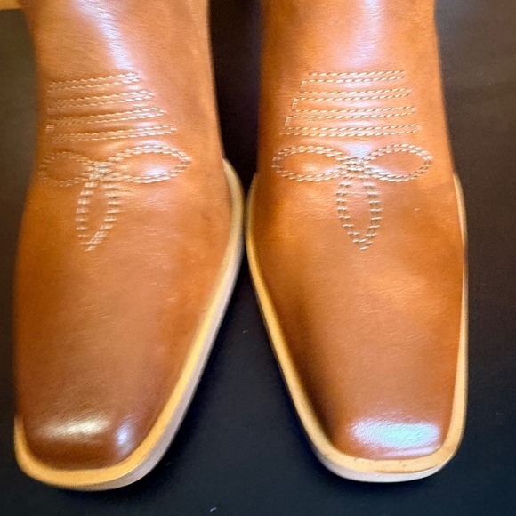 ISNOM Women's Sz 8.5 Brown Leather Western Cowboy Boots Block Heel Knee High - Picture 6 of 10